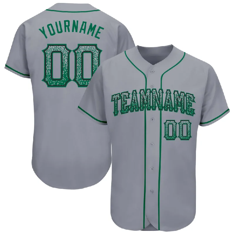 Custom Gray Kelly Green-Black Authentic Drift Fashion Baseball Jersey