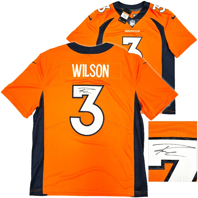 Denver Broncos Russell Wilson Autographed Orange Nike Limited Jersey Size L Fanatics Holo