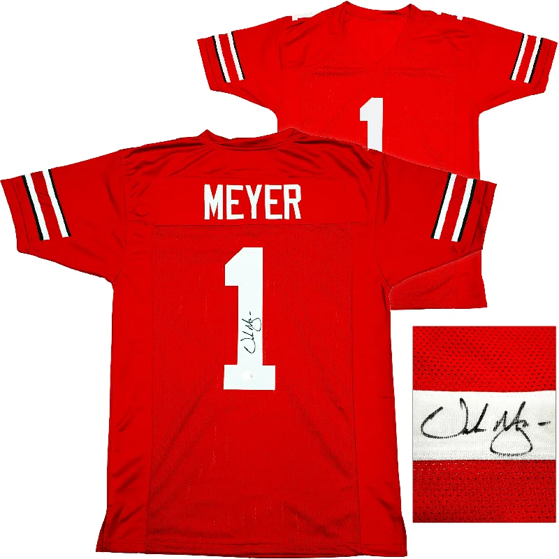 Ohio State Buckeyes Urban Meyer Autographed Red Jersey Beckett BAS Witness