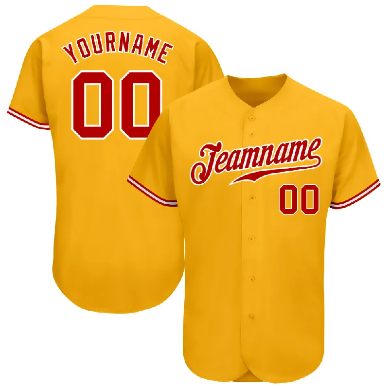 Custom Gold Red-White Authentic Baseball Jersey