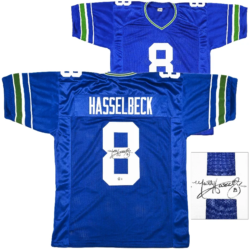 Seattle Seahawks Matt Hasselbeck Autographed Blue Throwback Jersey Beckett BAS Witness