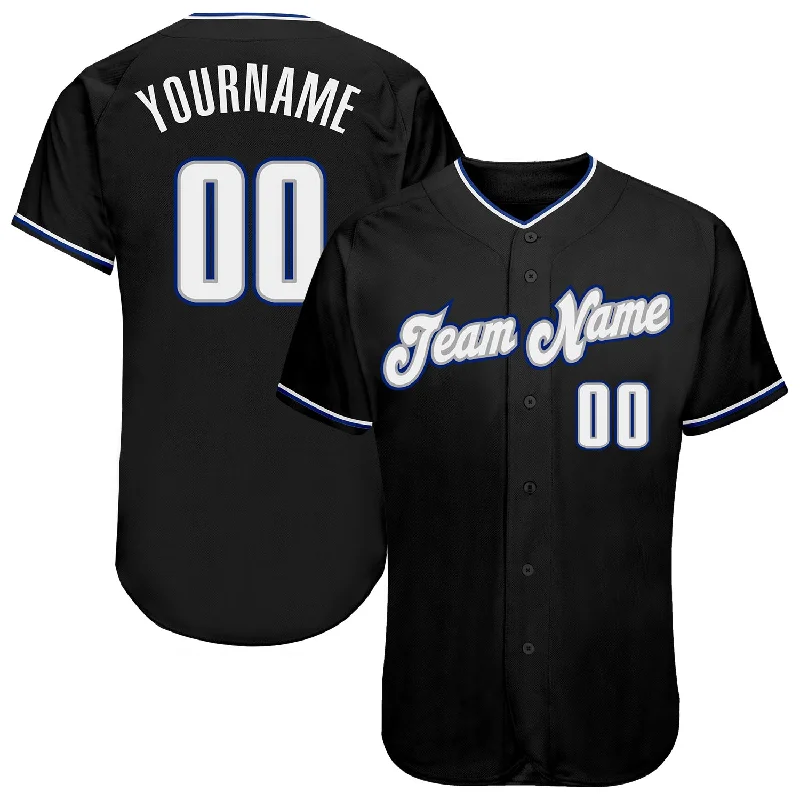 Custom Black White-Royal Authentic Baseball Jersey