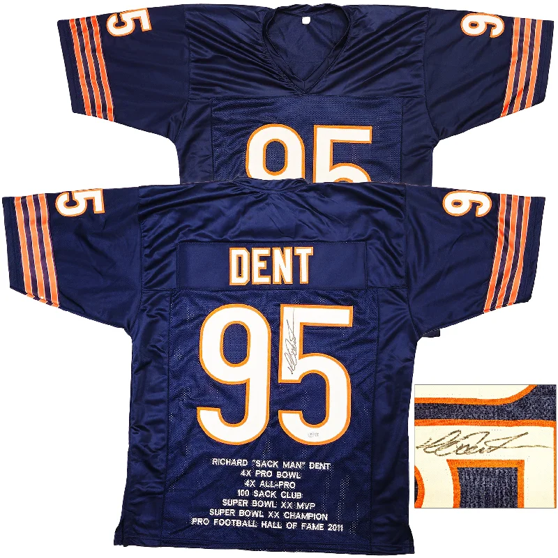 Chicago Bears Richard Dent Autographed Dark Blue Jersey With Stats Beckett BAS Witness