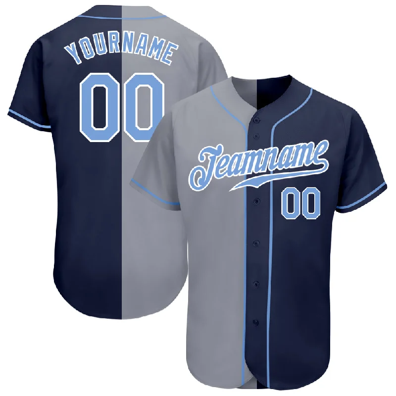 Custom Navy Light Blue-Gray Authentic Split Fashion Baseball Jersey