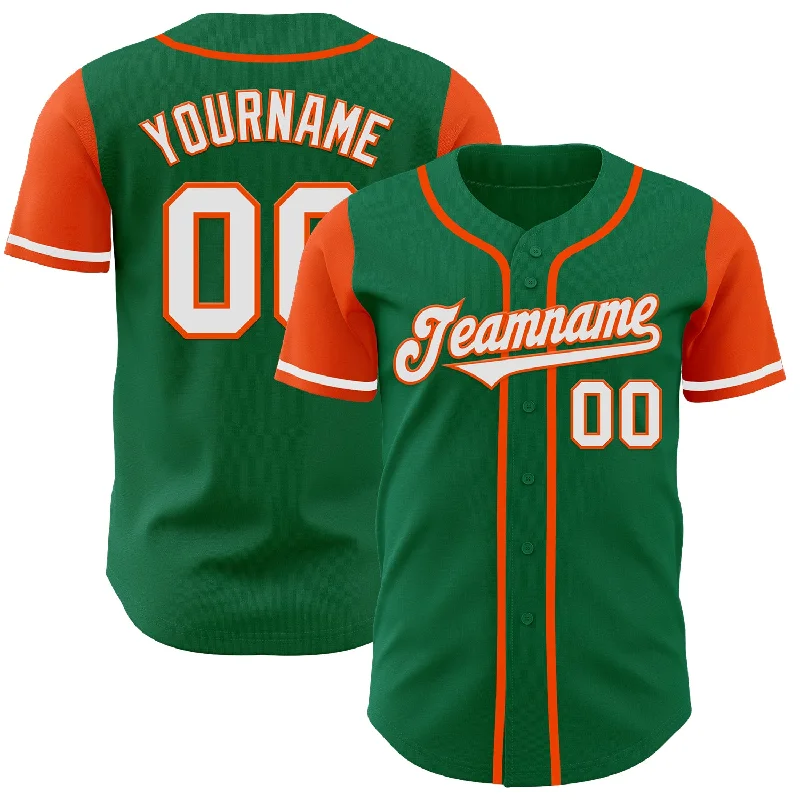 Custom Kelly Green White-Orange Authentic Two Tone Baseball Jersey