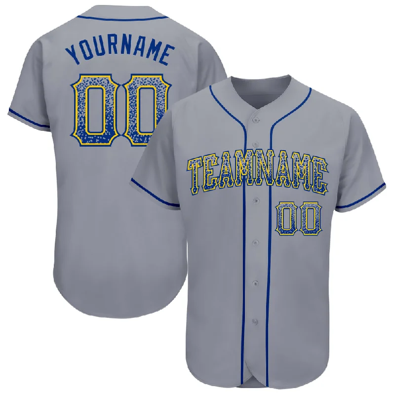 Custom Gray Royal-Gold Authentic Drift Fashion Baseball Jersey