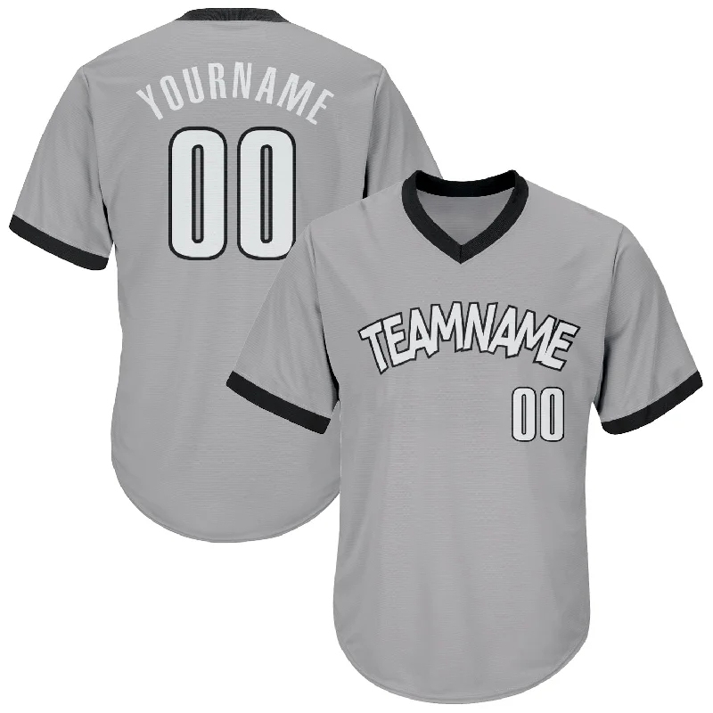 Custom Gray White-Black Authentic Throwback Rib-Knit Baseball Jersey Shirt