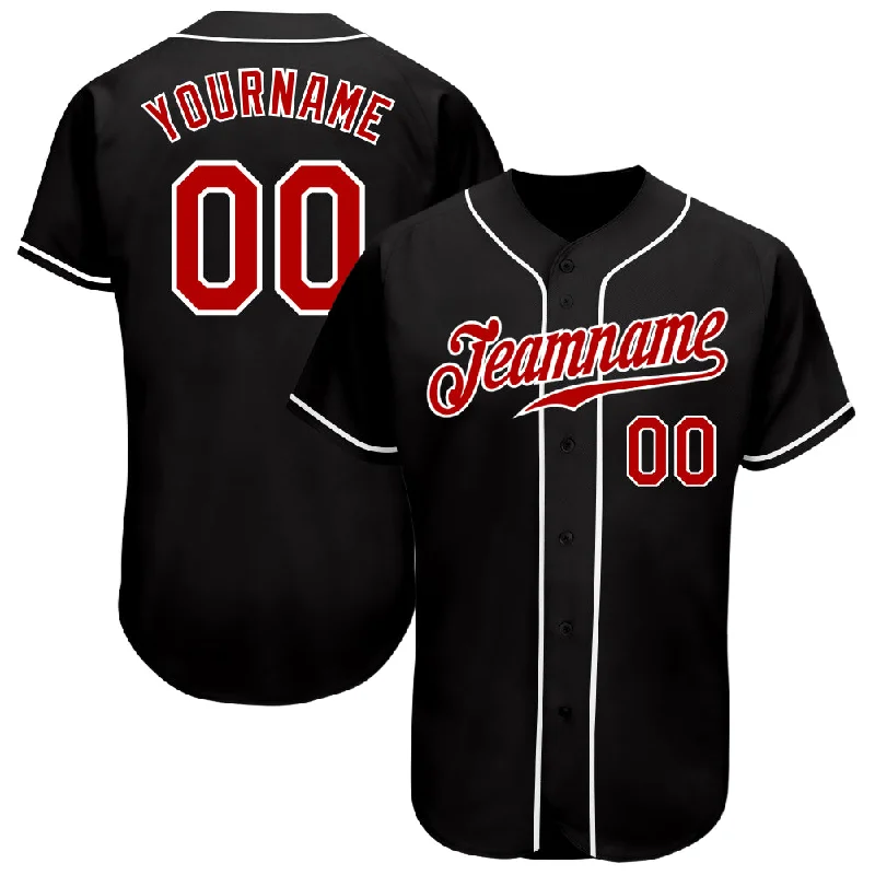 Custom Black Red-White Authentic Baseball Jersey