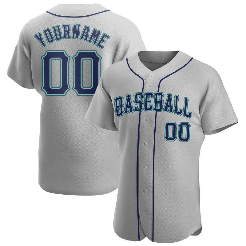 Custom Gray Navy-Teal Authentic Baseball Jersey