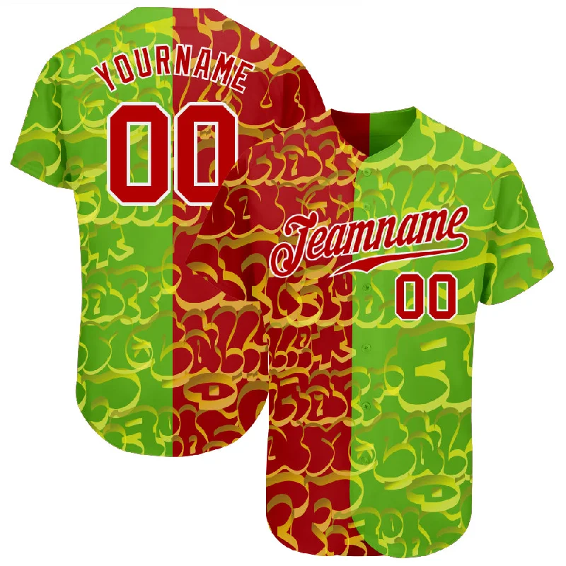 Custom Graffiti Pattern Red-Green 3D Authentic Baseball Jersey