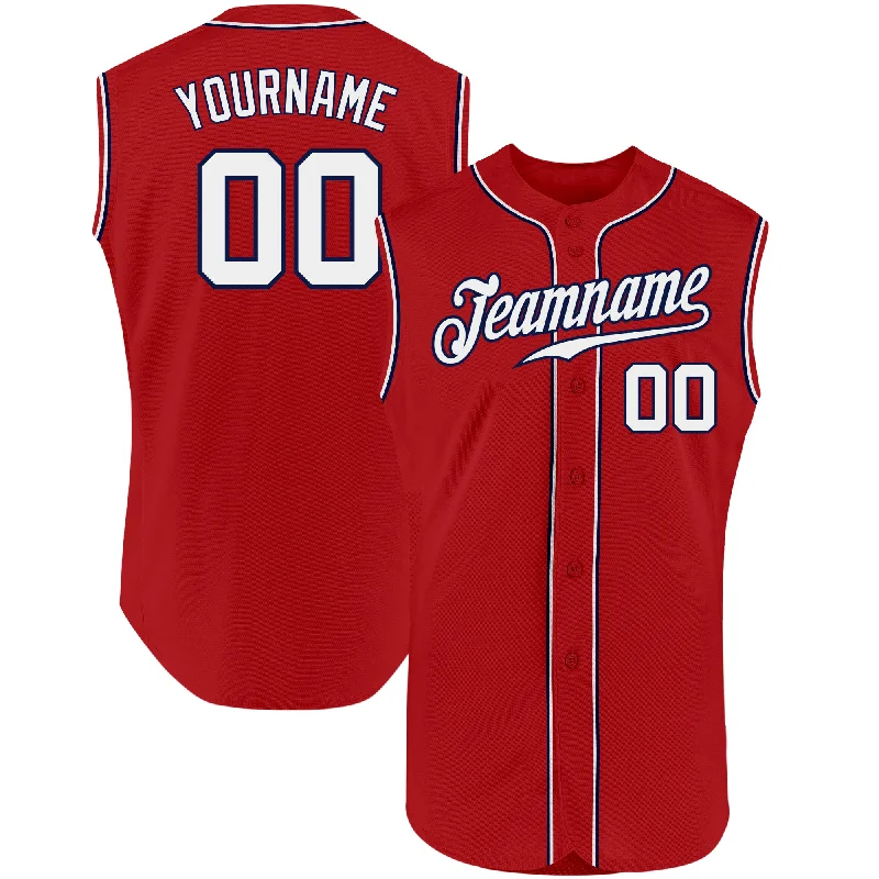 Custom Red White-Navy Authentic Sleeveless Baseball Jersey