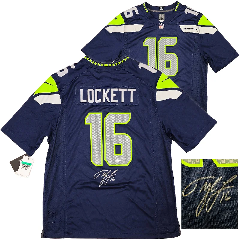 Seattle Seahawks Tyler Lockett Autographed Blue Nike On Field Jersey Size XL MCS Holo