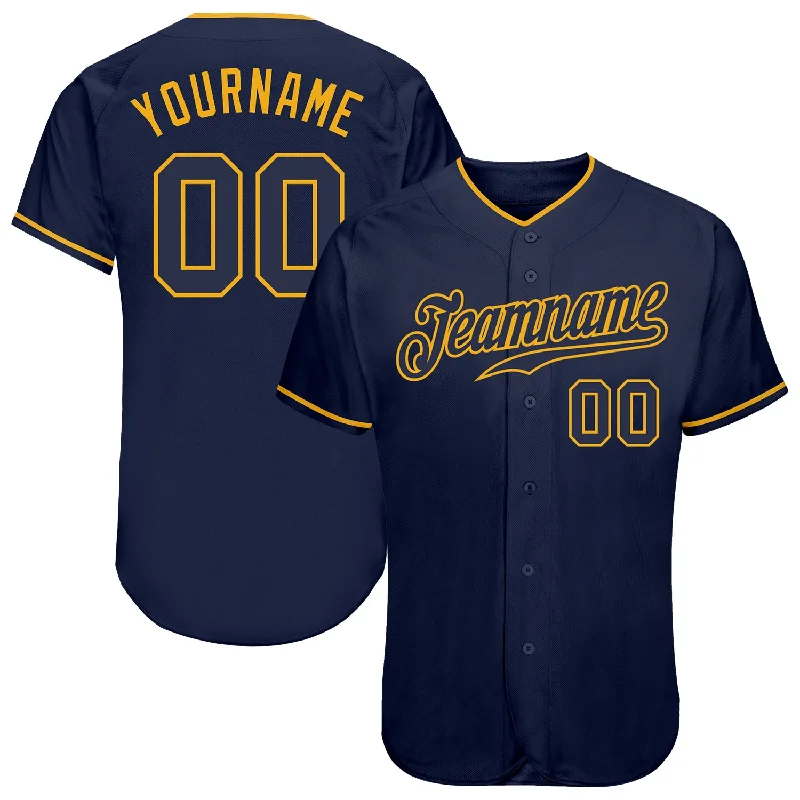 Custom Navy Navy-Gold Authentic Baseball Jersey