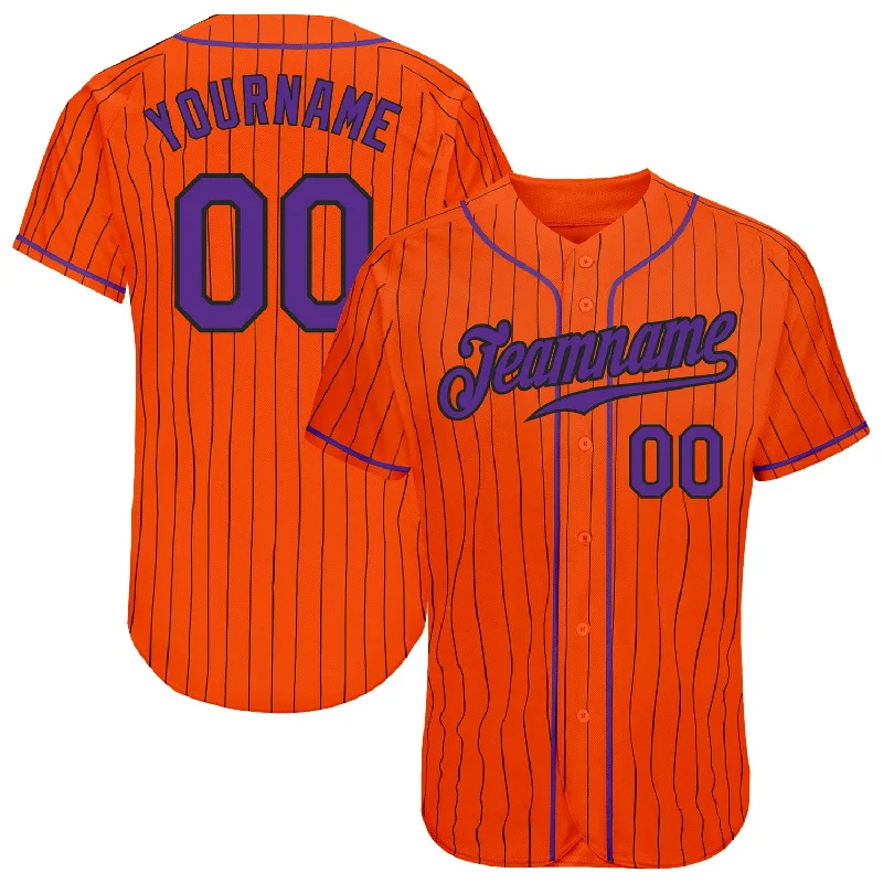 Custom Orange Black Pinstripe Purple-Black Authentic Baseball Jersey