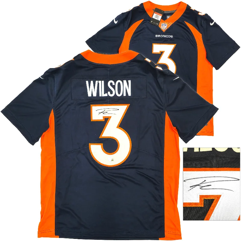 Denver Broncos Russell Wilson Autographed Blue Nike Limited Jersey Size L Fanatics Holo