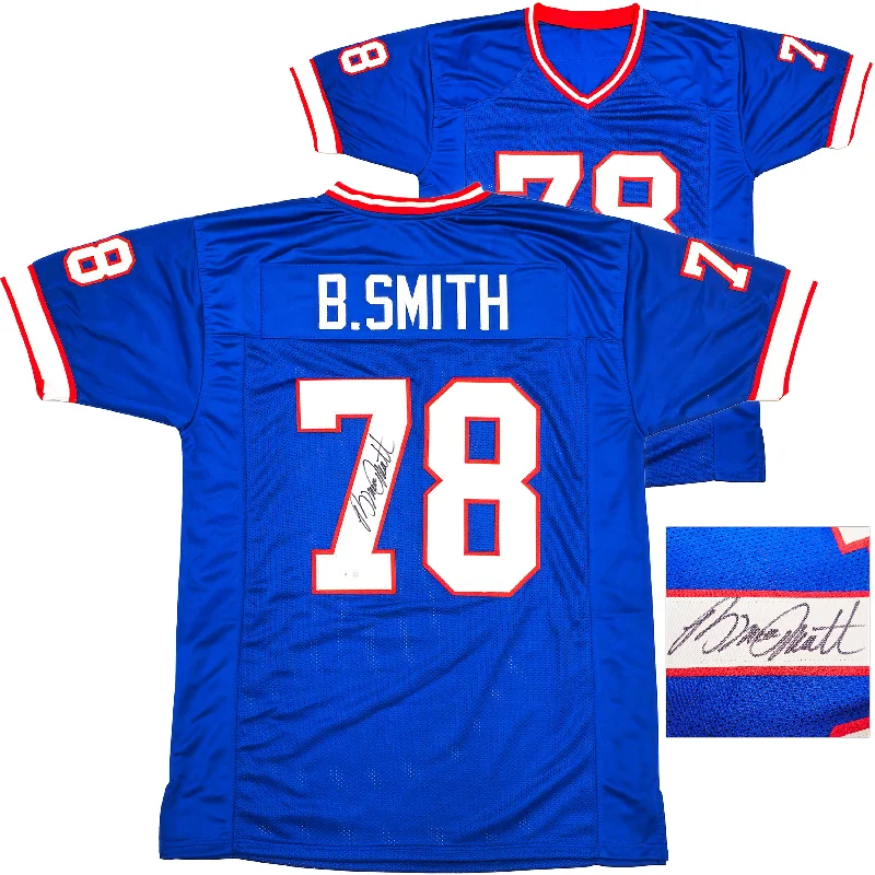 Buffalo Bills Bruce Smith Autographed Blue Jersey Beckett BAS Witness