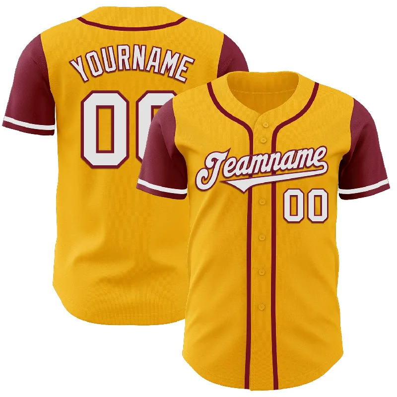 Custom Gold White-Crimson Authentic Two Tone Baseball Jersey