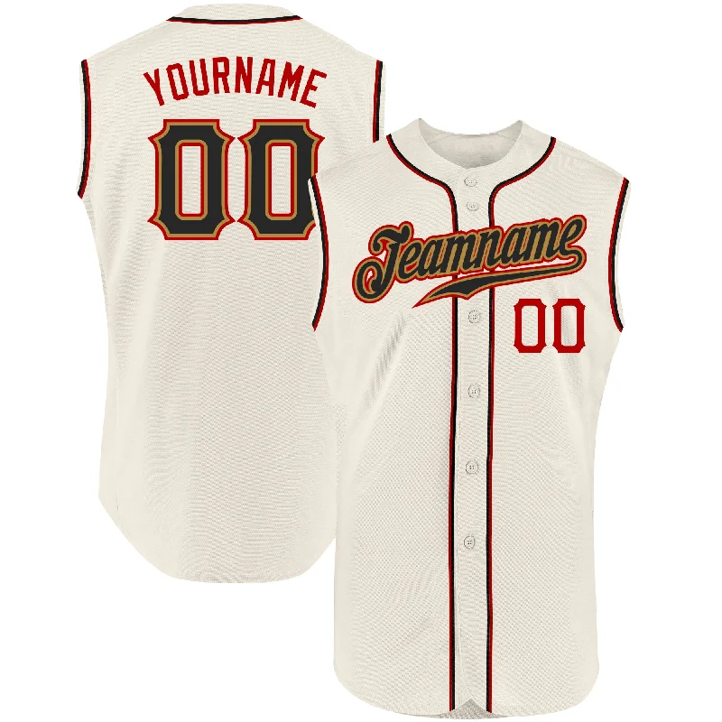 Custom Cream Black-Red Authentic Sleeveless Baseball Jersey