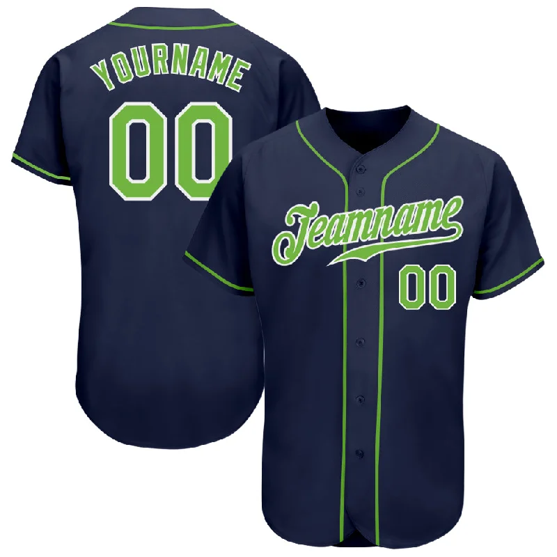 Custom Navy Neon Green-White Authentic Baseball Jersey