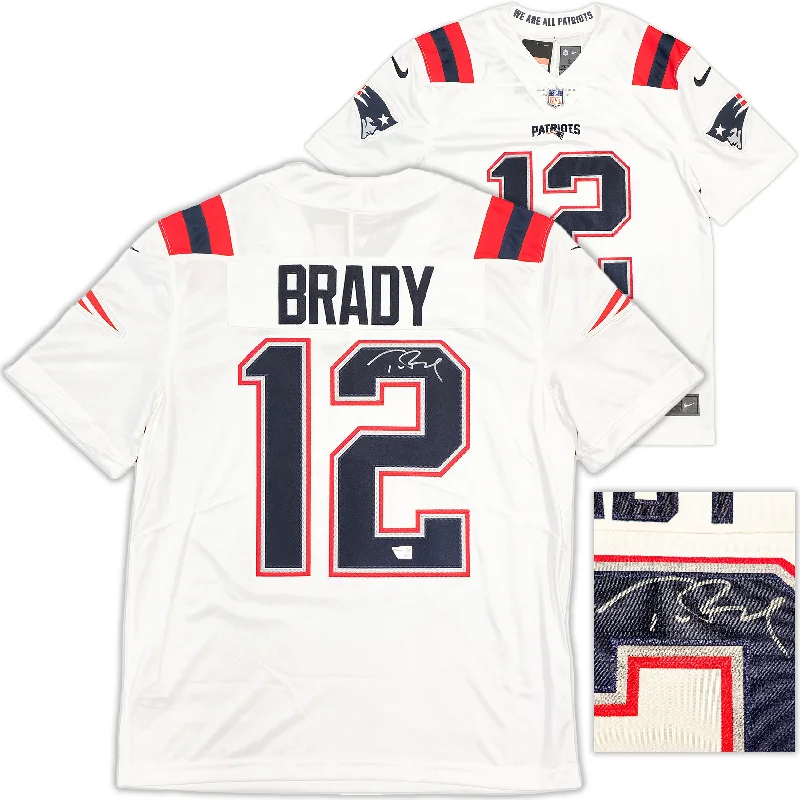 New England Patriots Tom Brady Autographed White Nike On Field Jersey Size L Fanatics Holo