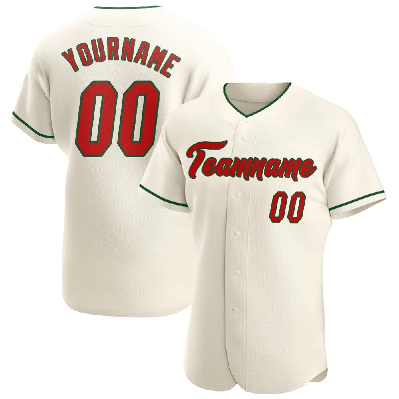 Custom Cream Red-Green Authentic Baseball Jersey