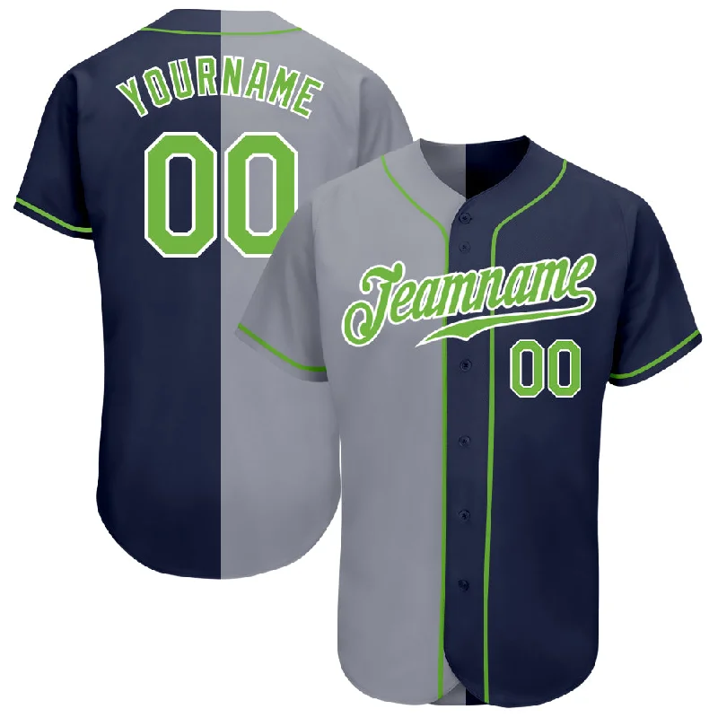 Custom Navy Neon Green-Gray Authentic Split Fashion Baseball Jersey