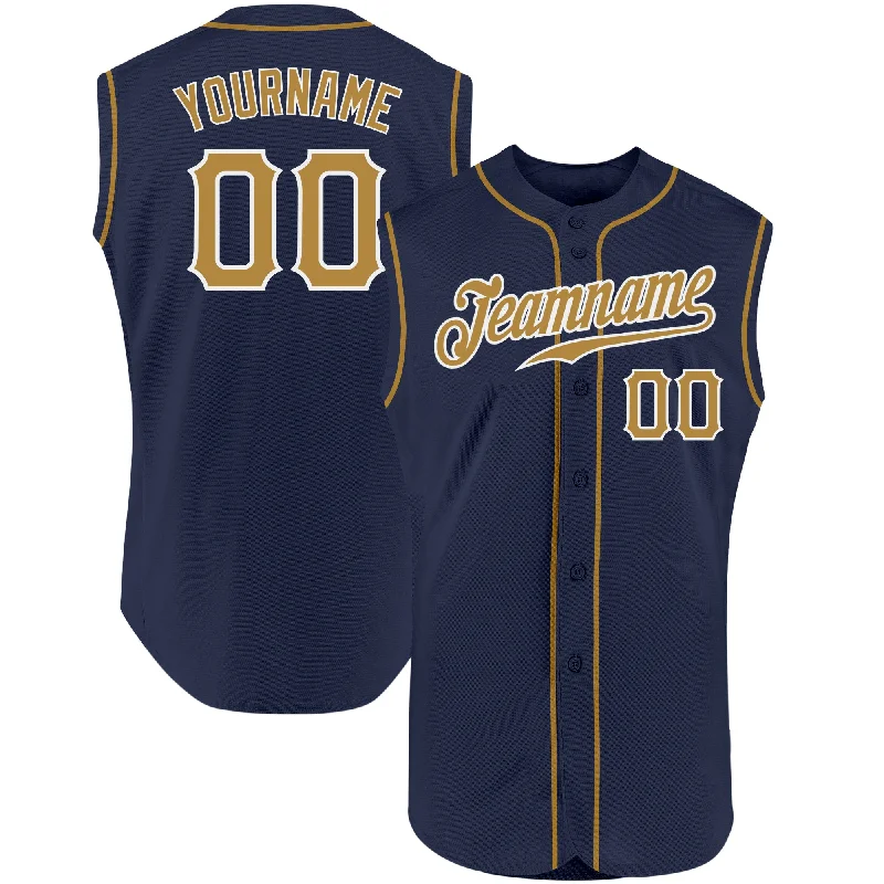 Custom Navy Old Gold-White Authentic Sleeveless Baseball Jersey