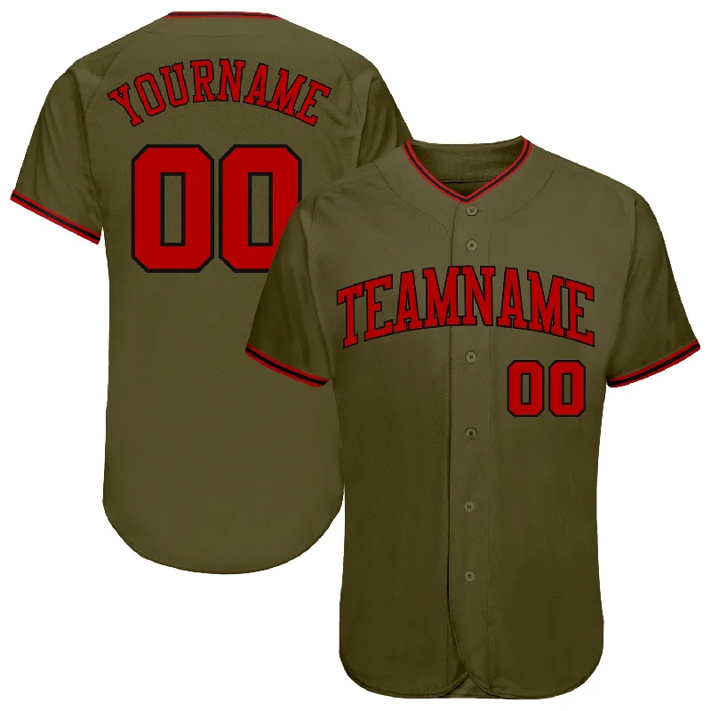 Custom Olive Red-Black Authentic Salute To Service Baseball Jersey