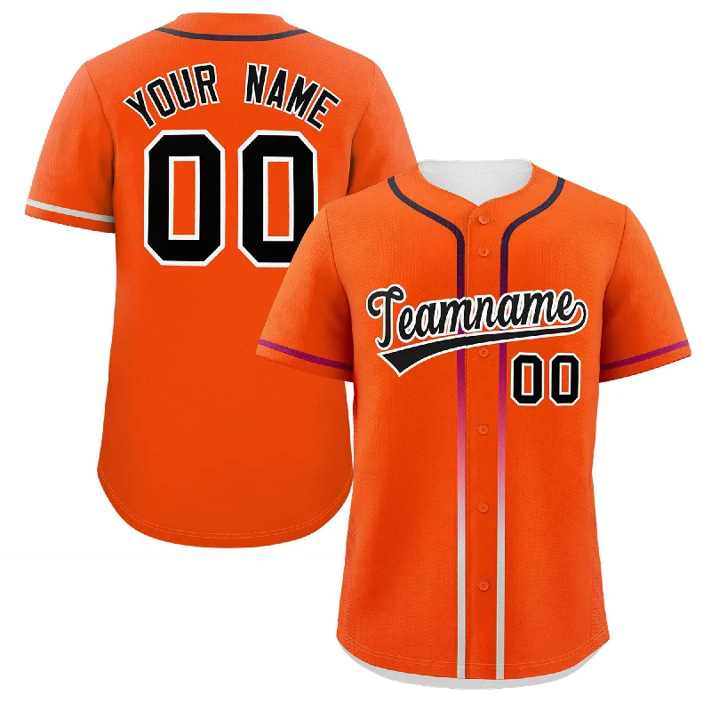 Custom Orange Black Personalized Gradient Ribbed Design Authentic Baseball Jersey