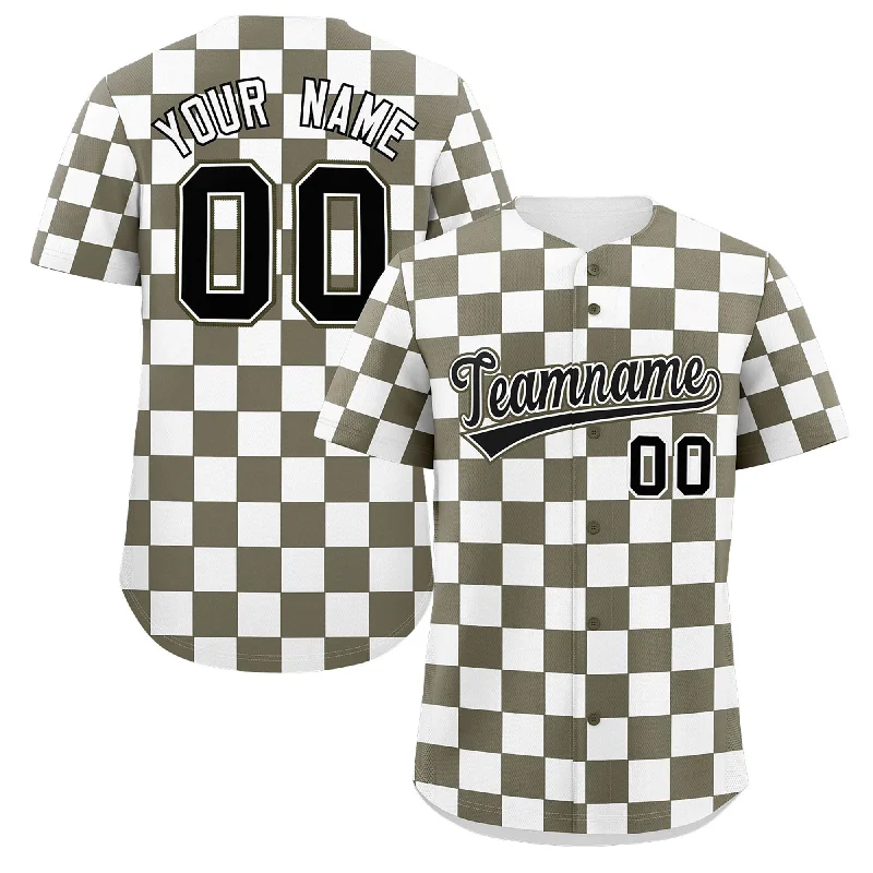 Custom Olive White Square Grid Color Block Design Authentic Baseball Jersey