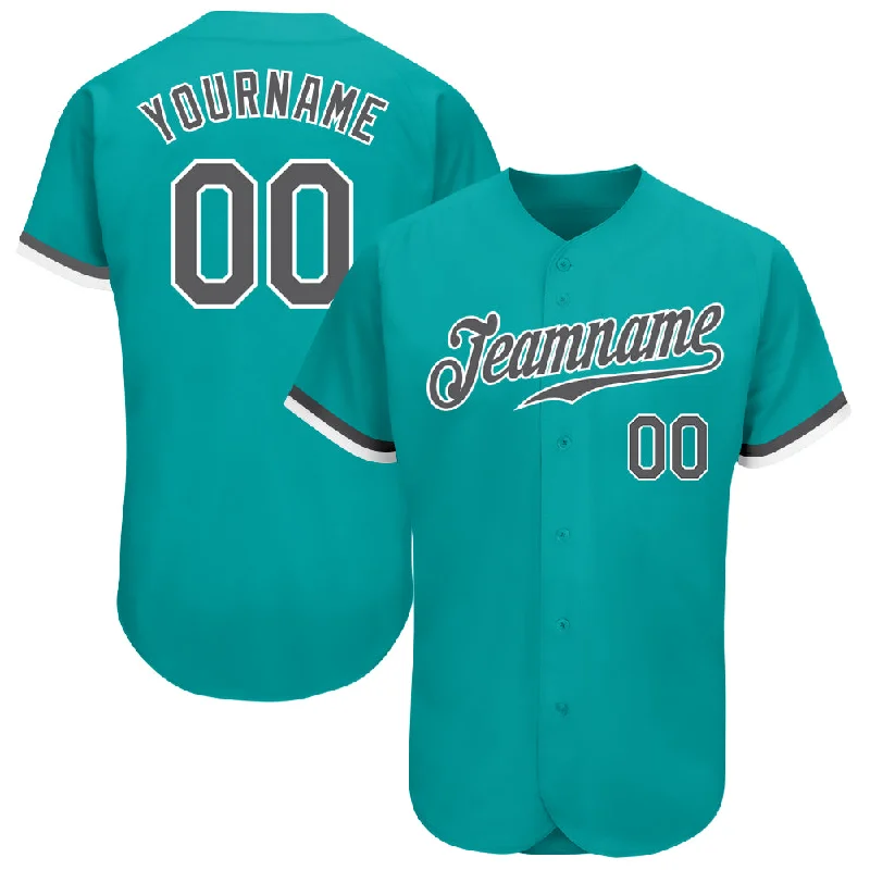 Custom Aqua Steel Gray-White Authentic Baseball Jersey