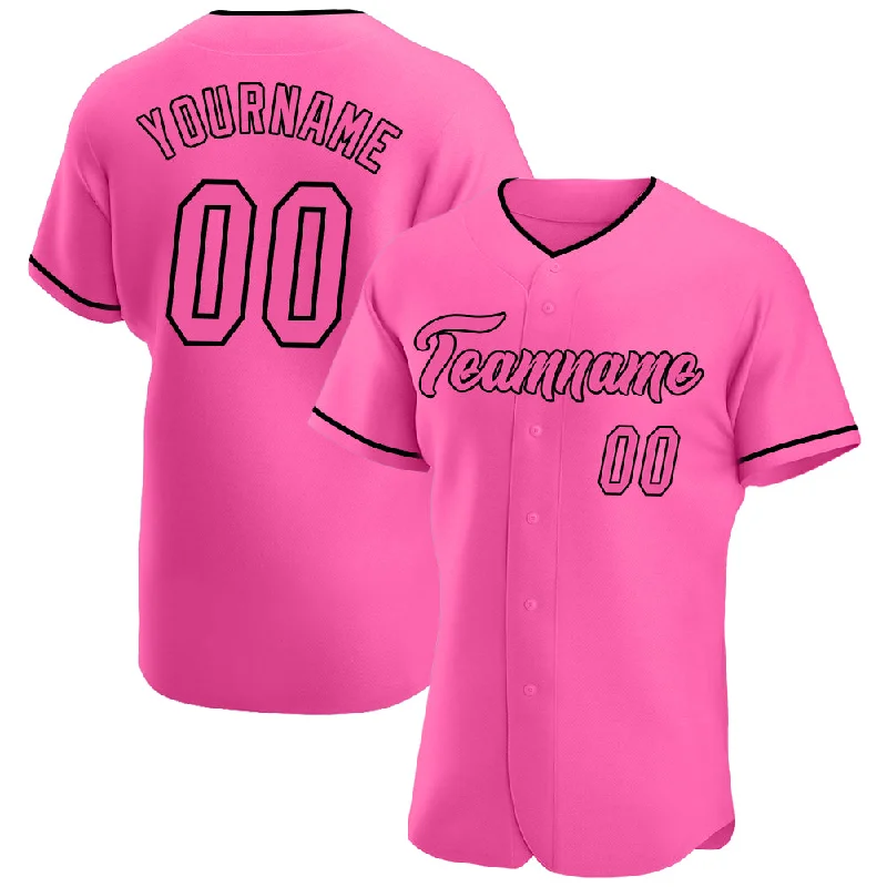 Custom Pink Pink-Black Authentic Baseball Jersey