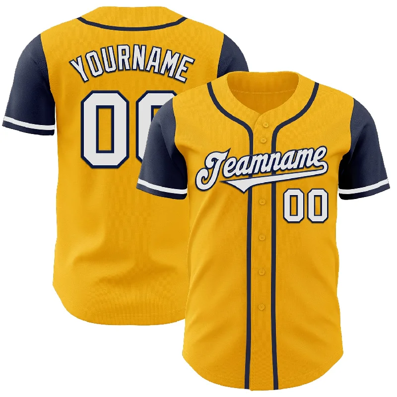 Custom Gold White-Navy Authentic Two Tone Baseball Jersey