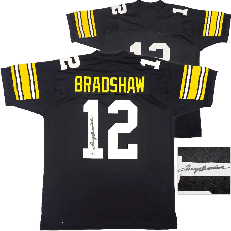 Pittsburgh Steelers Terry Bradshaw Autographed Black Jersey Beckett BAS Witness