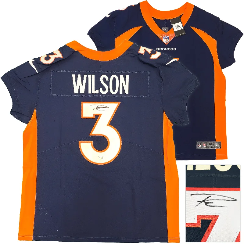 Denver Broncos Russell Wilson Autographed Blue Nike Elite Jersey Size 48 Fanatics Holo