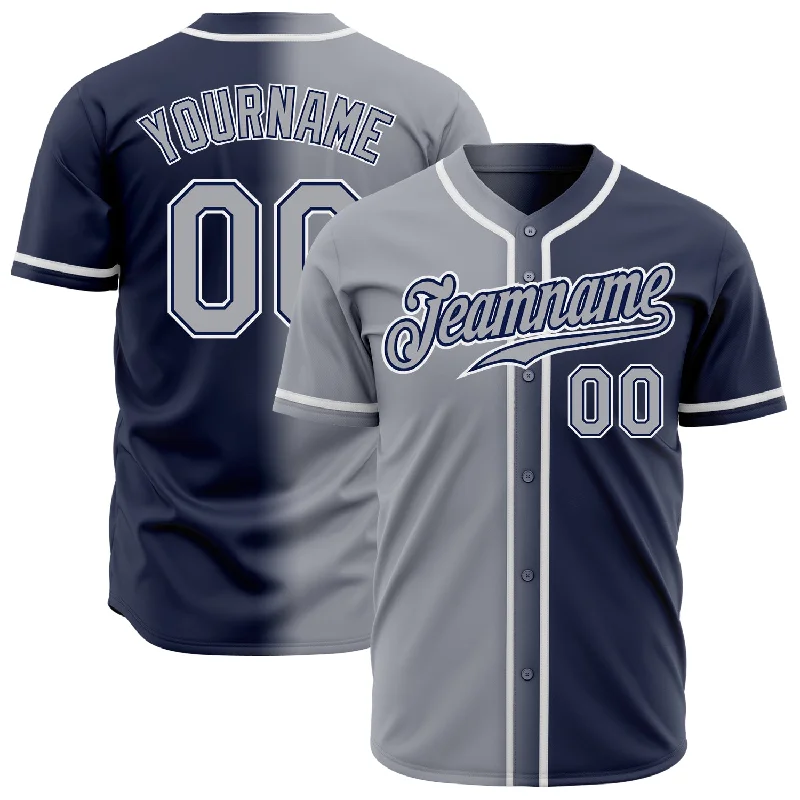 Custom Navy Gray-White Authentic Gradient Fashion Baseball Jersey