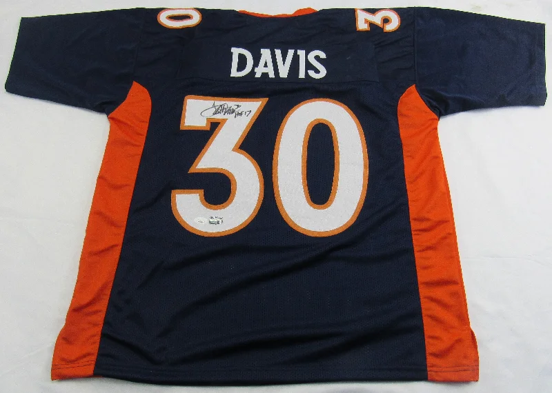 Terrell Davis Signed Broncos Blue Jersey w/ HOF Insc JSA COA