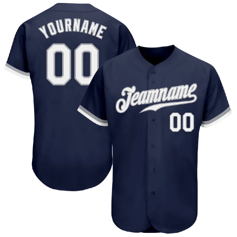 Custom Navy White-Gray Authentic Baseball Jersey