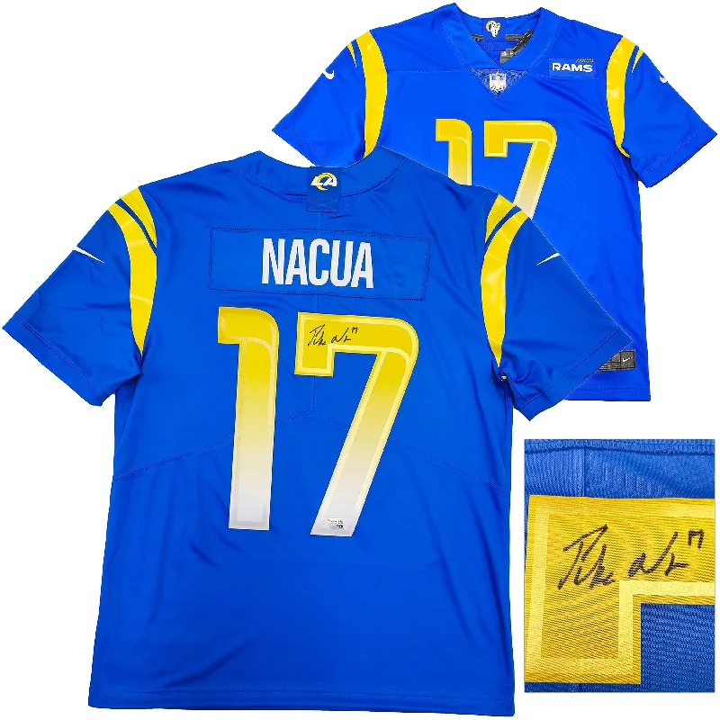 Los Angeles Rams Puka Nacua Autographed Blue Nike On Field Jersey Size L Fanatics Holo