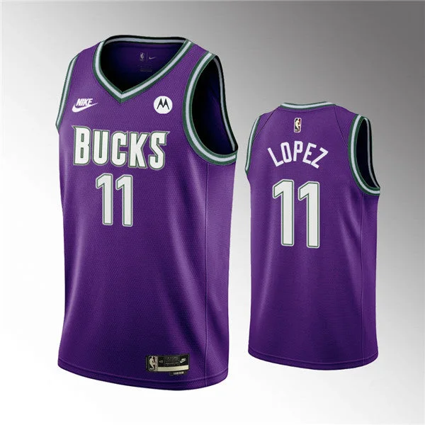 Men's Milwaukee Bucks #11 Brook Lopez 2022/23 Purple Classic Edition Swingman Stitched Basketball Basketball Jersey