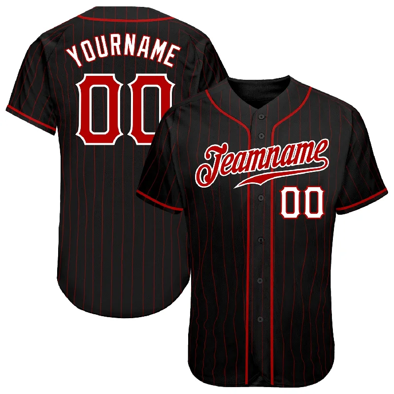 Custom Black Red Pinstripe Red-White Authentic Baseball Jersey