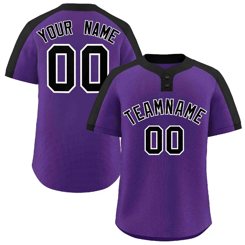 Custom Purple Black-White Classic Style Authentic Two-Button Baseball Jersey