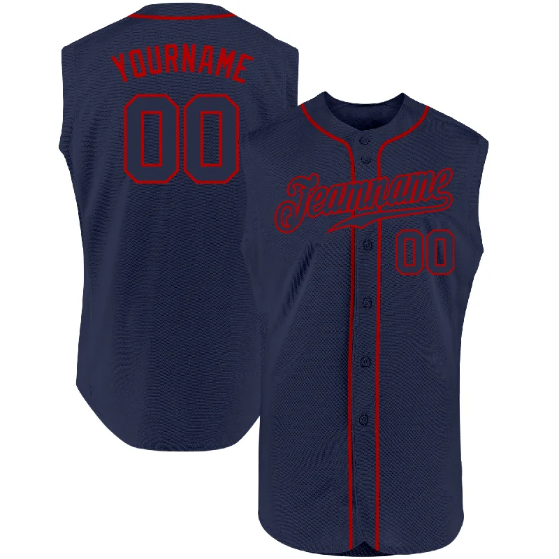 Custom Navy Navy-Red Authentic Sleeveless Baseball Jersey