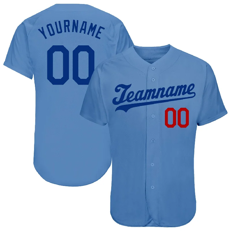 Custom Light Blue Royal-Red Authentic Baseball Jersey