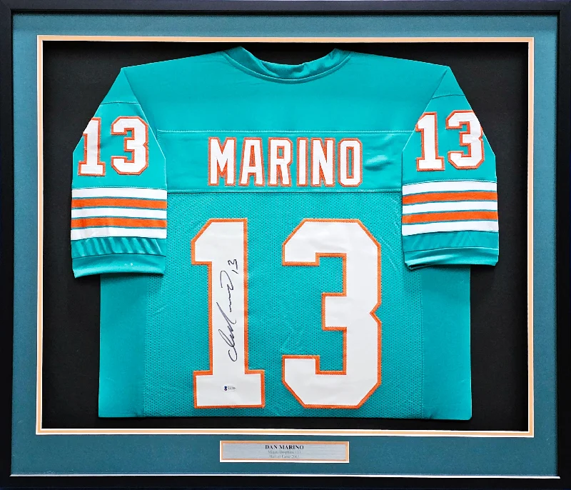 Miami Dolphins Dan Marino Autographed Framed Teal Jersey Beckett BAS