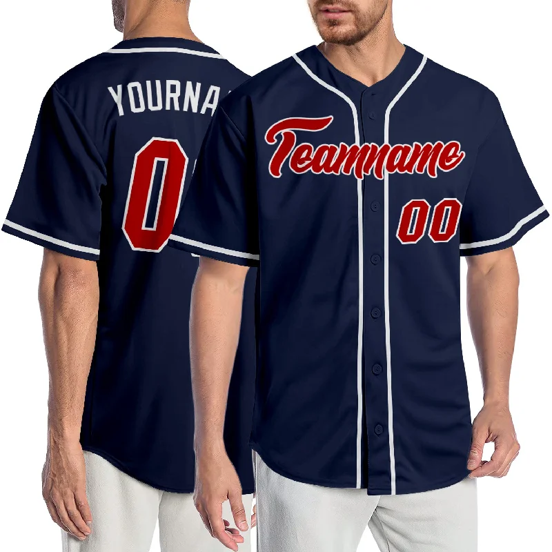 Custom Navy Red-White Authentic Baseball Jersey