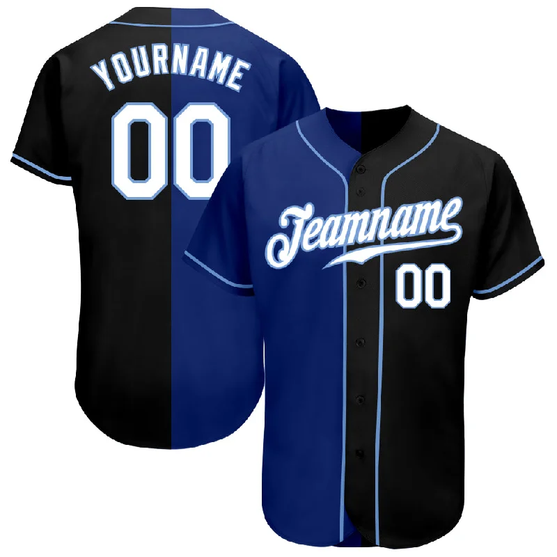 Custom Black White-Royal Authentic Split Fashion Baseball Jersey