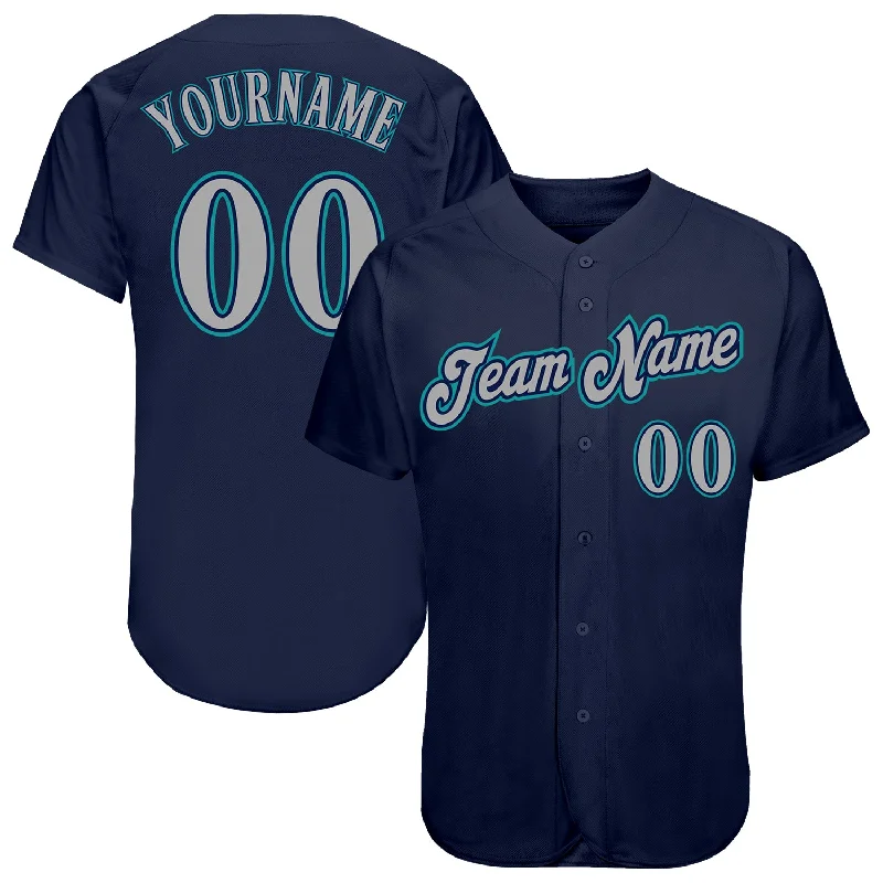 Custom Navy Gray-Teal Authentic Baseball Jersey