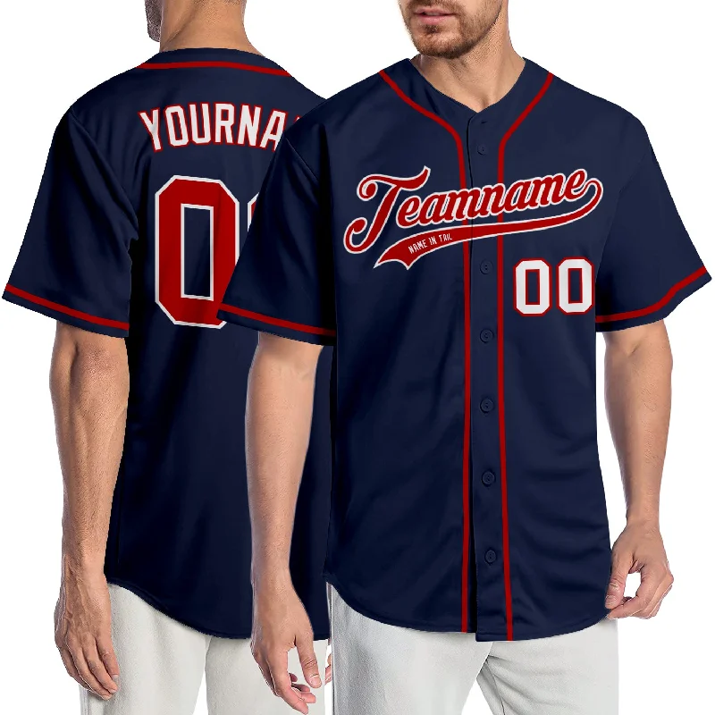 Custom Navy Red-White Authentic Baseball Jersey