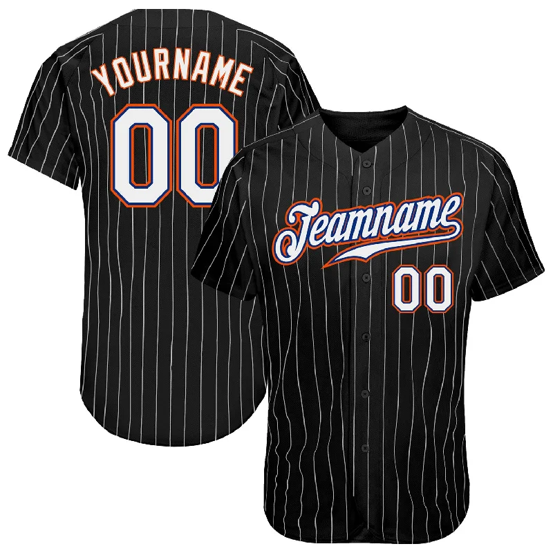 Custom Black White Pinstripe White-Orange Authentic Baseball Jersey